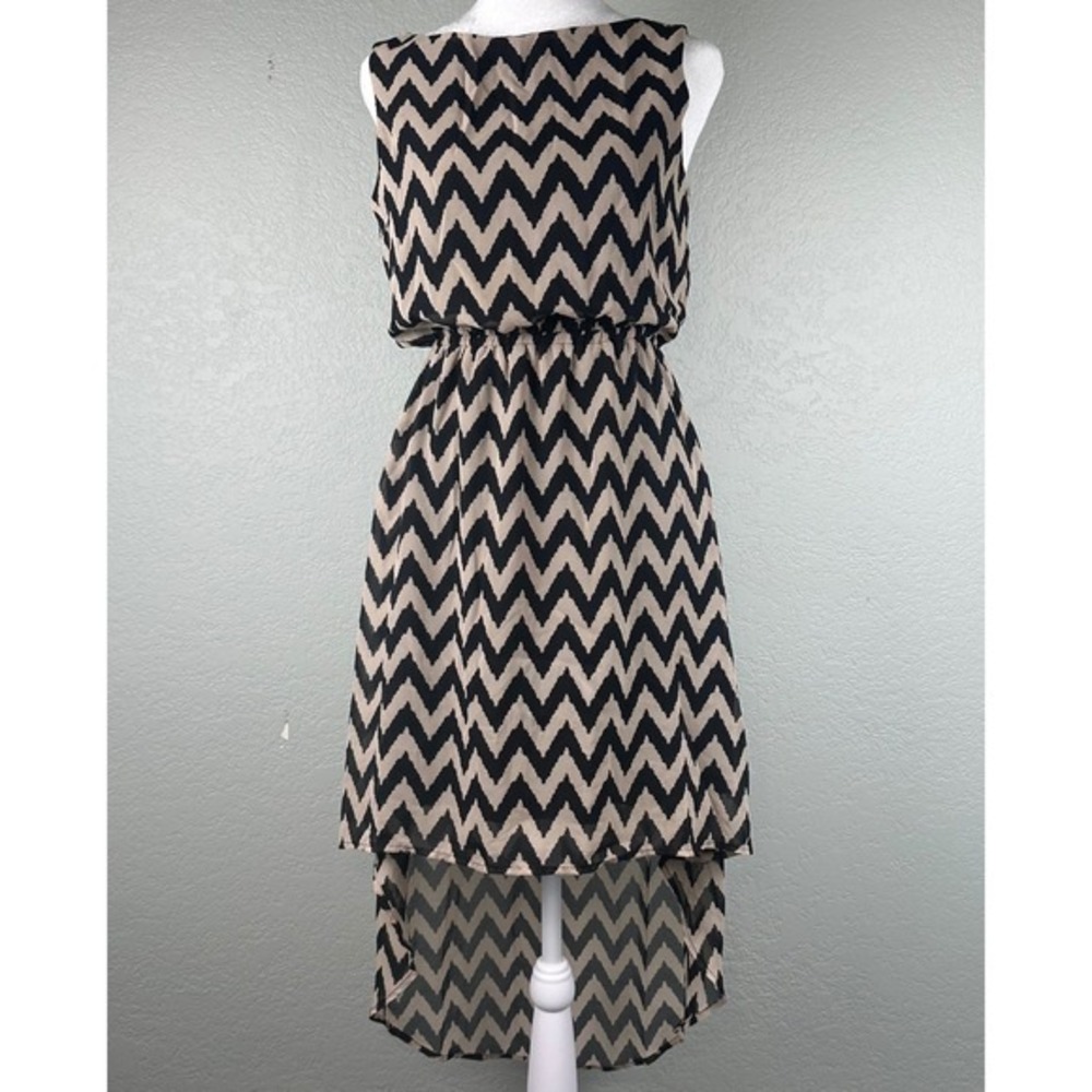 Liberty Love Midi Dress Size S Black‎ Beige Chevron High Low Sleeveless Summer